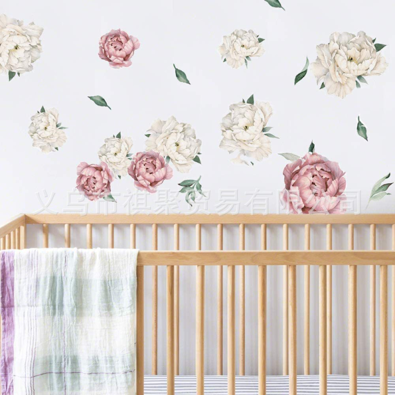 PVC стенен стикер с композиция от пионови цветя, премахваема, водоустойчив, едно парче, за всекидневна и спалня, модерен минималистичен стил