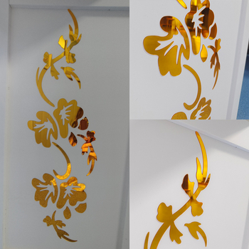 Акрилни огледални стенни стикери с мотив цветя и лоза, водоустойчива 3D декорация за всекидневна и спалня