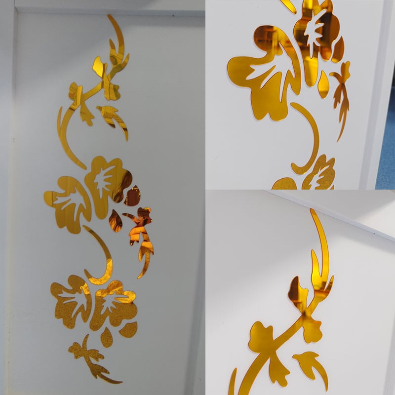 Акрилни огледални стенни стикери с мотив цветя и лоза, водоустойчива 3D декорация за всекидневна и спалня