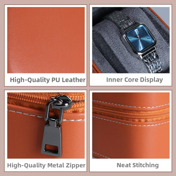 Junliyu Портативен калъф за часовник от PU кожа със цип – подаръчна кутия за бижута и ежедневни вещи