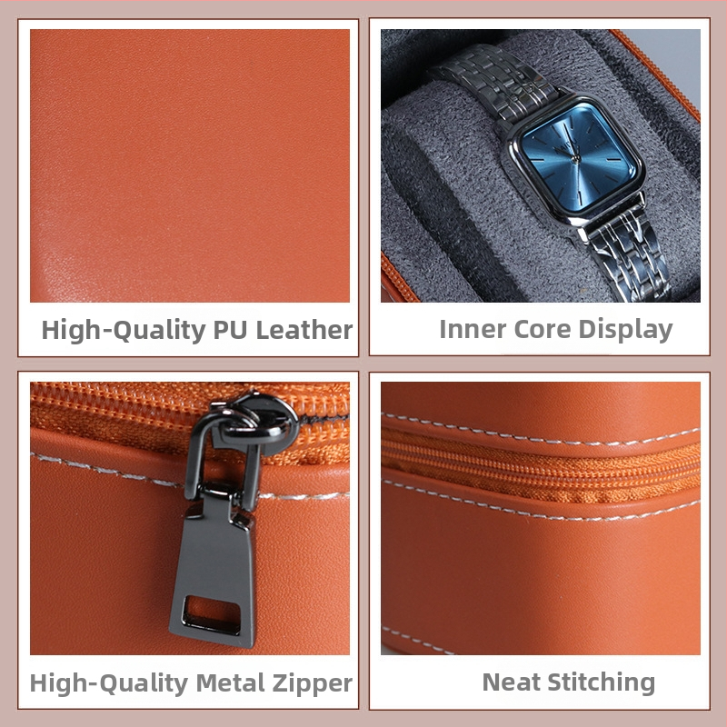 Junliyu Портативен калъф за часовник от PU кожа със цип – подаръчна кутия за бижута и ежедневни вещи