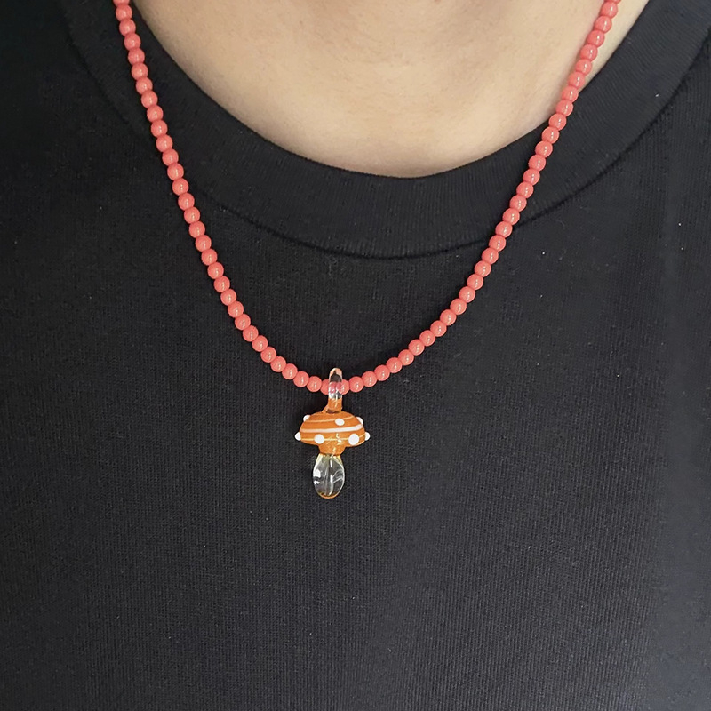Ogrlica od perlica, ručno izrađena, Liuli stakleni privjesak, običan lančić, unisex, gradski stil