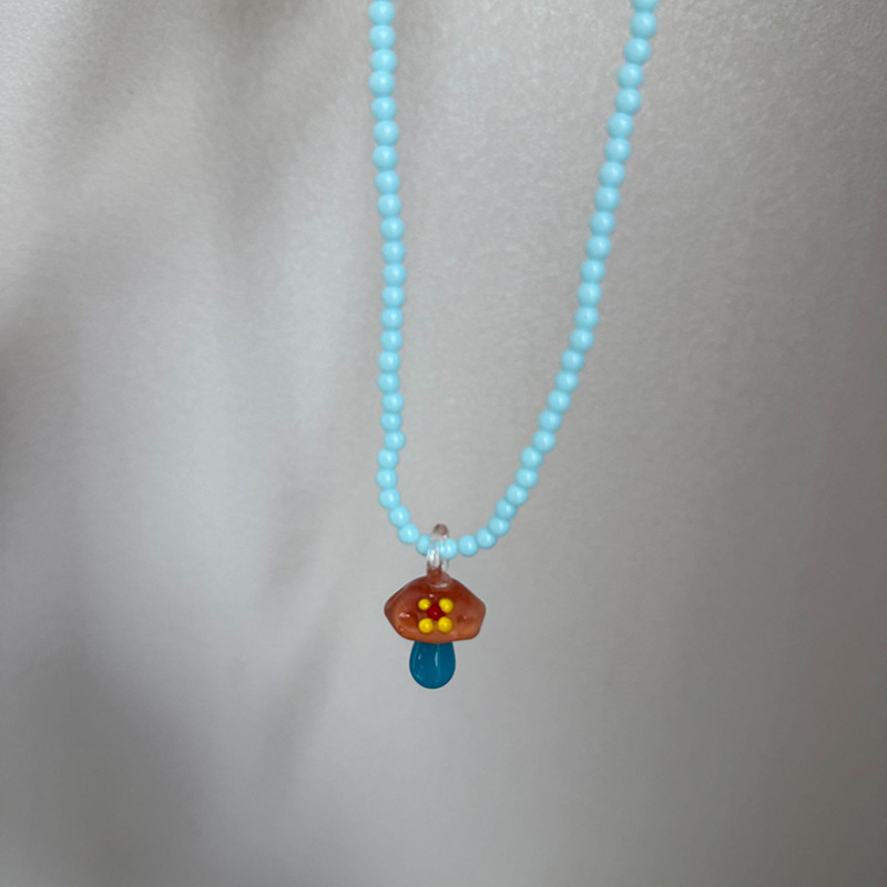 Ogrlica od perlica, ručno izrađena, Liuli stakleni privjesak, običan lančić, unisex, gradski stil