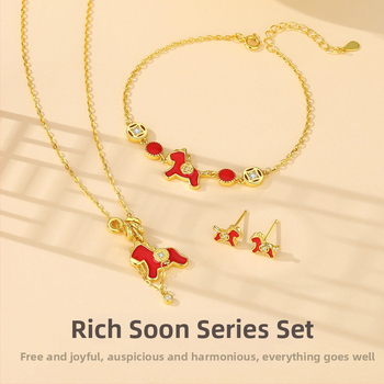 Colier din argint 925 cu motiv zodie Cal, stil chinezesc, lanț plat, pandantiv din argint 925, electroplating