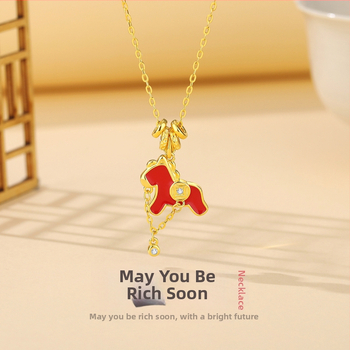 Colier din argint 925 cu motiv zodie Cal, stil chinezesc, lanț plat, pandantiv din argint 925, electroplating