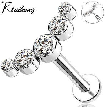 Κοσμήματα piercing για χείλος από τιτάνιο G23 με εσωτερική βίδα, ζιρκόν φλατ-μπακ, υποαλλεργικό σχέδιο σε σπειροειδή μορφή