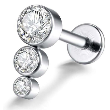 Κοσμήματα piercing για χείλος από τιτάνιο G23 με εσωτερική βίδα, ζιρκόν φλατ-μπακ, υποαλλεργικό σχέδιο σε σπειροειδή μορφή