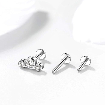 Κοσμήματα piercing για χείλος από τιτάνιο G23 με εσωτερική βίδα, ζιρκόν φλατ-μπακ, υποαλλεργικό σχέδιο σε σπειροειδή μορφή