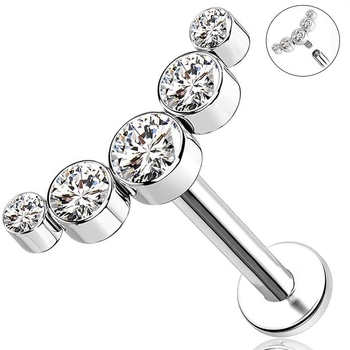 Κοσμήματα piercing για χείλος από τιτάνιο G23 με εσωτερική βίδα, ζιρκόν φλατ-μπακ, υποαλλεργικό σχέδιο σε σπειροειδή μορφή