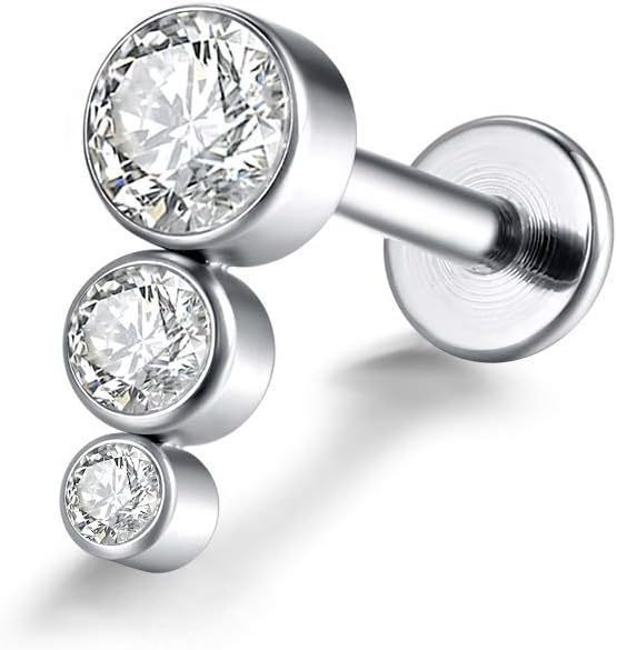 Κοσμήματα piercing για χείλος από τιτάνιο G23 με εσωτερική βίδα, ζιρκόν φλατ-μπακ, υποαλλεργικό σχέδιο σε σπειροειδή μορφή