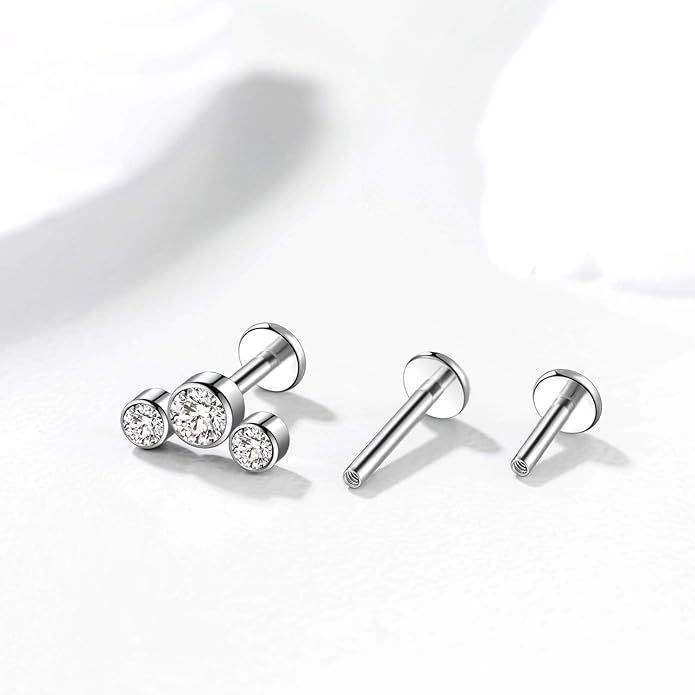 Κοσμήματα piercing για χείλος από τιτάνιο G23 με εσωτερική βίδα, ζιρκόν φλατ-μπακ, υποαλλεργικό σχέδιο σε σπειροειδή μορφή