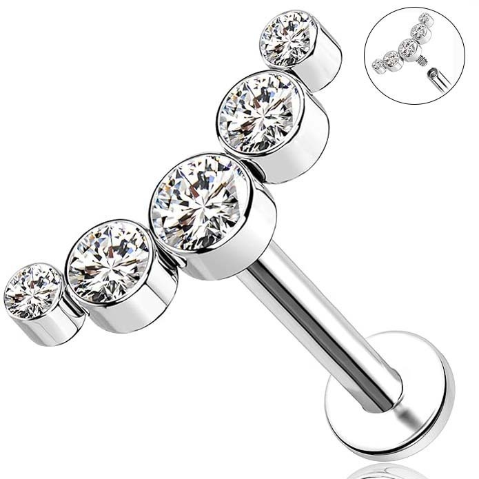 Κοσμήματα piercing για χείλος από τιτάνιο G23 με εσωτερική βίδα, ζιρκόν φλατ-μπακ, υποαλλεργικό σχέδιο σε σπειροειδή μορφή