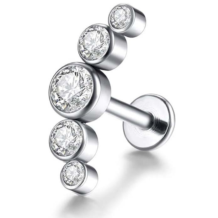 Κοσμήματα piercing για χείλος από τιτάνιο G23 με εσωτερική βίδα, ζιρκόν φλατ-μπακ, υποαλλεργικό σχέδιο σε σπειροειδή μορφή