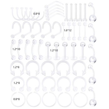 Διαφανές ακρυλικό σετ piercing για μύτη, χείλη και ομφαλό – 20/36/55 τεμάχια, γυαλισμένο