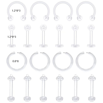 Διαφανές ακρυλικό σετ piercing για μύτη, χείλη και ομφαλό – 20/36/55 τεμάχια, γυαλισμένο