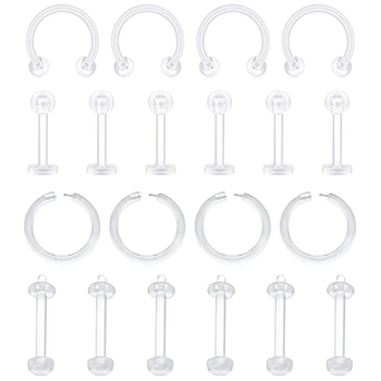 Διαφανές ακρυλικό σετ piercing για μύτη, χείλη και ομφαλό – 20/36/55 τεμάχια, γυαλισμένο