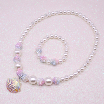 Bērnu komplekts – čaulveidīga kaklarota un rokassprādze, rokdarbs, akrils, Korejas stils, Princeses sērija, vasara 2021