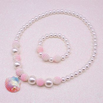 Bērnu komplekts – čaulveidīga kaklarota un rokassprādze, rokdarbs, akrils, Korejas stils, Princeses sērija, vasara 2021