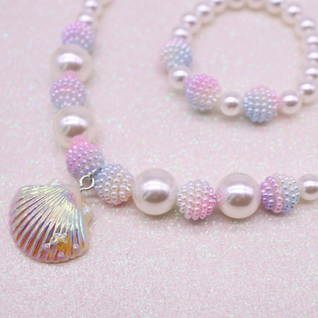 Bērnu komplekts – čaulveidīga kaklarota un rokassprādze, rokdarbs, akrils, Korejas stils, Princeses sērija, vasara 2021