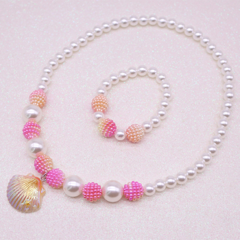 Bērnu komplekts – čaulveidīga kaklarota un rokassprādze, rokdarbs, akrils, Korejas stils, Princeses sērija, vasara 2021