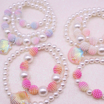 Bērnu komplekts – čaulveidīga kaklarota un rokassprādze, rokdarbs, akrils, Korejas stils, Princeses sērija, vasara 2021