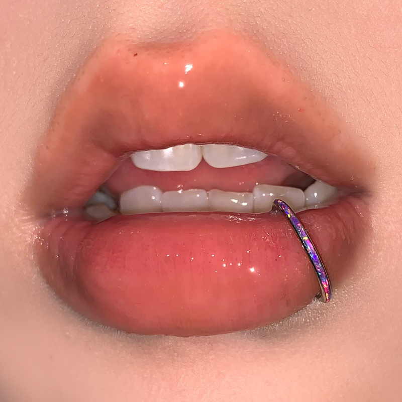 Opal χωρίς ραφή δαχτυλίδι χειλιών, τιτάνιο ατσάλι, λαμπερό, unisex