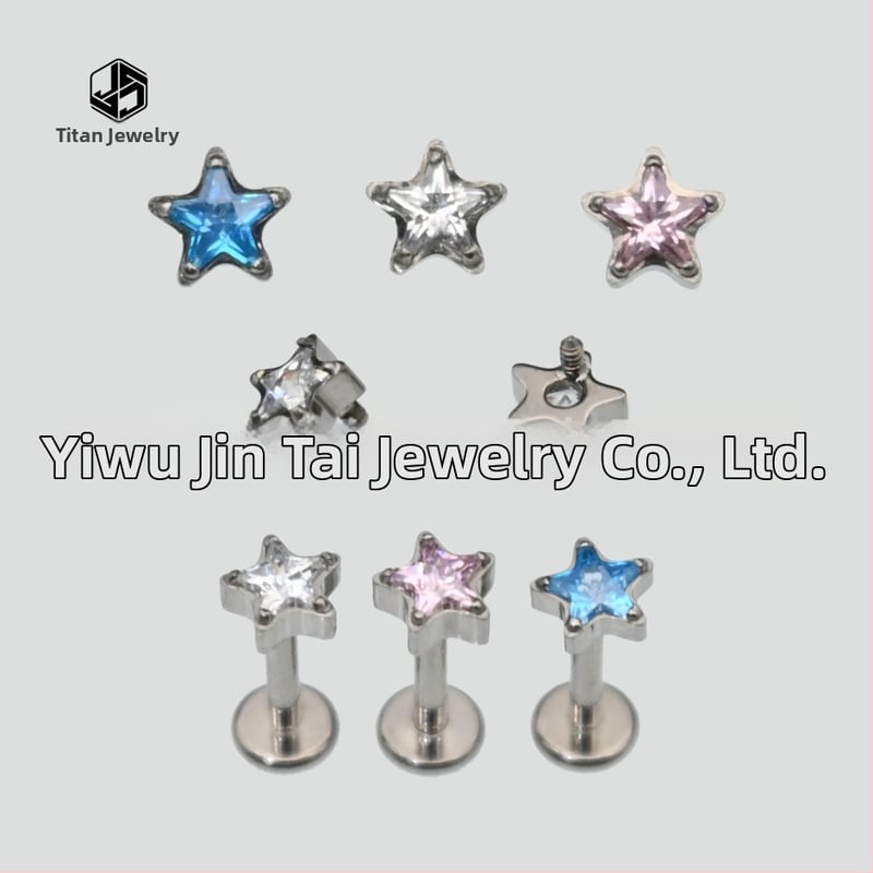 Σκουλαρίκια για χείλη από κράμα τιτάνιο ASTM F-136, γεωμετρικό σχήμα πεντάγραμμου, unisex, σειρά Princess