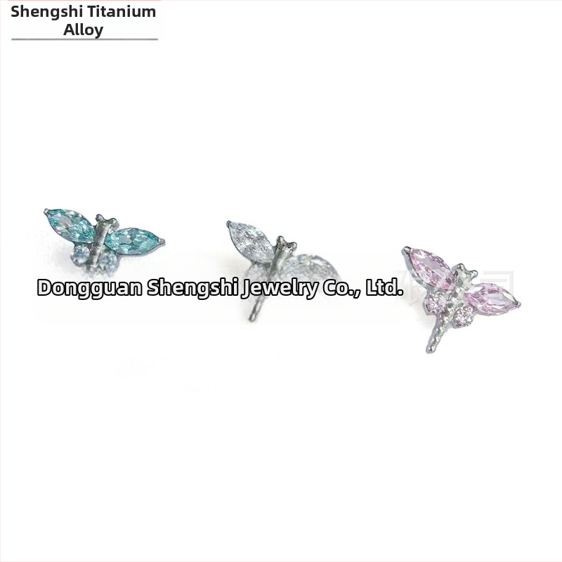 Dragonfly auskari no titāna sakausējuma G23 ar cirkonu ieliktiem, ģeometrisks dizains, unisex