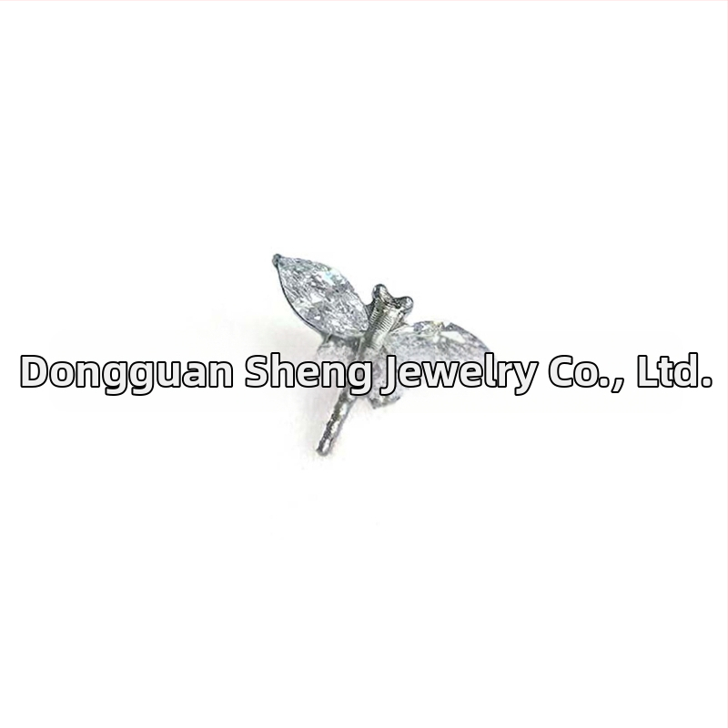 Dragonfly auskari no titāna sakausējuma G23 ar cirkonu ieliktiem, ģeometrisks dizains, unisex