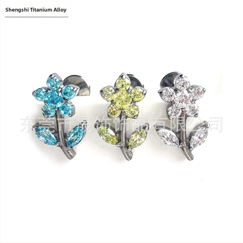 Ziedu formas stud auskari ar titāna saka G23 un cirkonu akmeni, unisex, dabīgs stils