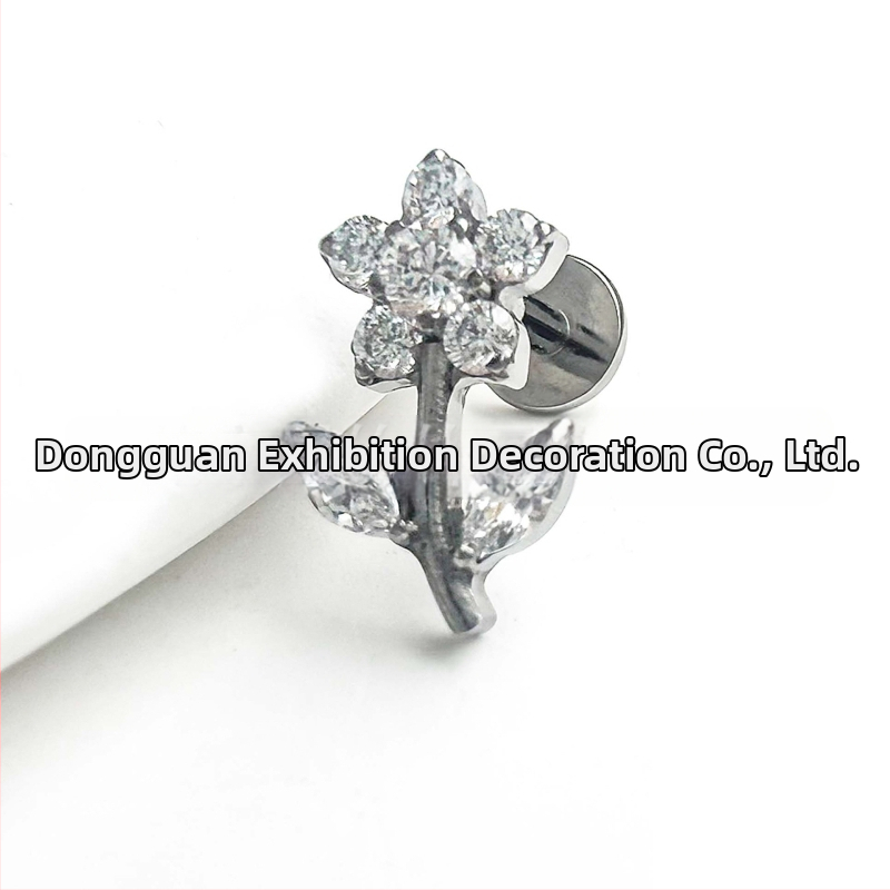 Ziedu formas stud auskari ar titāna saka G23 un cirkonu akmeni, unisex, dabīgs stils