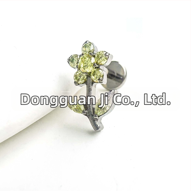 Ziedu formas stud auskari ar titāna saka G23 un cirkonu akmeni, unisex, dabīgs stils