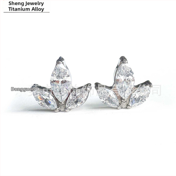 Marquise cirkoni auskari, G23 titāns, iekšējā vītnes, ģeometriska forma, unisex, dabīgs stils