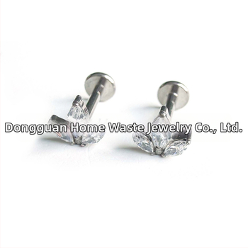 Marquise cirkoni auskari, G23 titāns, iekšējā vītnes, ģeometriska forma, unisex, dabīgs stils