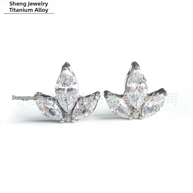 Marquise cirkoni auskari, G23 titāns, iekšējā vītnes, ģeometriska forma, unisex, dabīgs stils