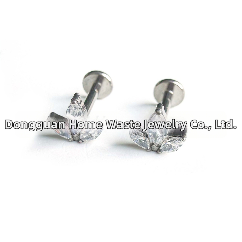 Marquise cirkoni auskari, G23 titāns, iekšējā vītnes, ģeometriska forma, unisex, dabīgs stils