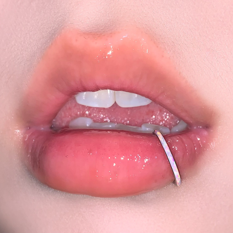 Opāla bezšuvju lūpu gredzens, pulēts titāna tērauds, apaļš gredzens, unisex