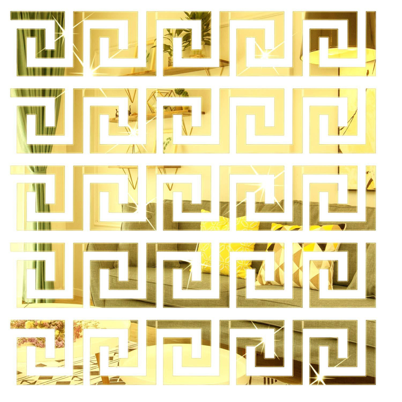 Акрилна огледална стенна стикер лента, самозалепваща декоративна рамка с геометричен модел, 1 бр., за кабинет, кухня, баня, антре