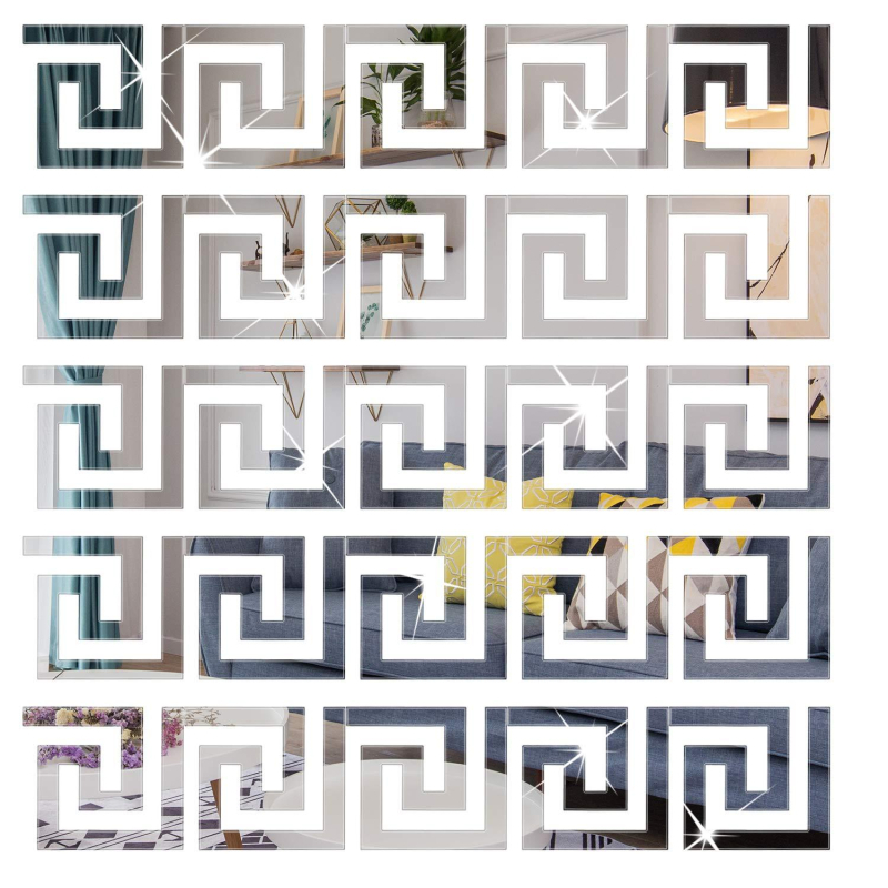 Акрилна огледална стенна стикер лента, самозалепваща декоративна рамка с геометричен модел, 1 бр., за кабинет, кухня, баня, антре