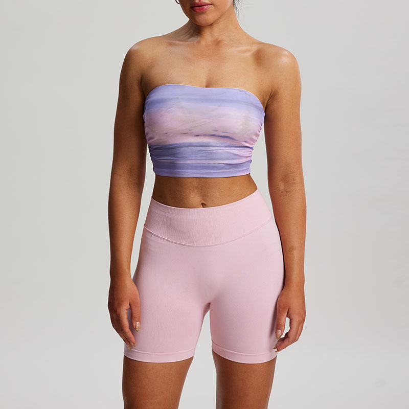 Joga liemenėlė su spauda, 2025 m. vasara, nailonas, siauras kirpimas, su krūtinės įdėklomis