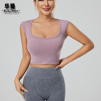 Moterų nailoninis jogos viršus su nugaros širdies dizainu, kvadratinė kaklo linija, plačios peties juostelės, aukštas elastingumas