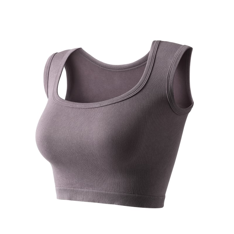 Moterų nailoninis jogos viršus su nugaros širdies dizainu, kvadratinė kaklo linija, plačios peties juostelės, aukštas elastingumas