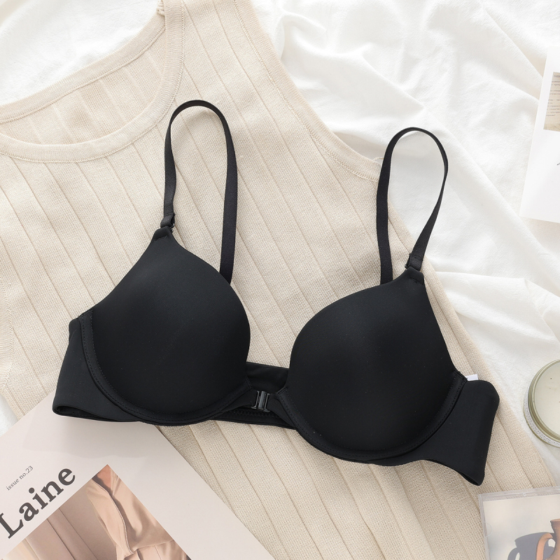 Ženski push-up grudnjak s prednjim kopčanjem i čeličnom obručom, 3/4 košarica, podesive odvojive naramenice, Milk Silk poliester, sexy