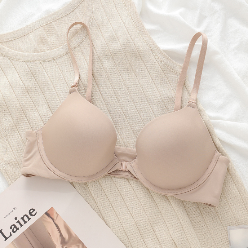 Ženski push-up grudnjak s prednjim kopčanjem i čeličnom obručom, 3/4 košarica, podesive odvojive naramenice, Milk Silk poliester, sexy
