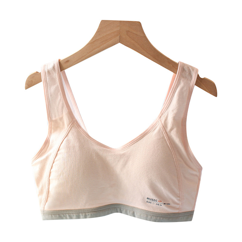Sutien sport din bumbac cupe complete, cupe subțiri formate din burete, panouri respirabile din plasă, bretele fixe duble (pentru vârstele 12–15)