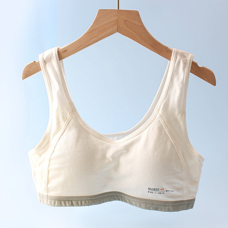 Sutien sport din bumbac cupe complete, cupe subțiri formate din burete, panouri respirabile din plasă, bretele fixe duble (pentru vârstele 12–15)