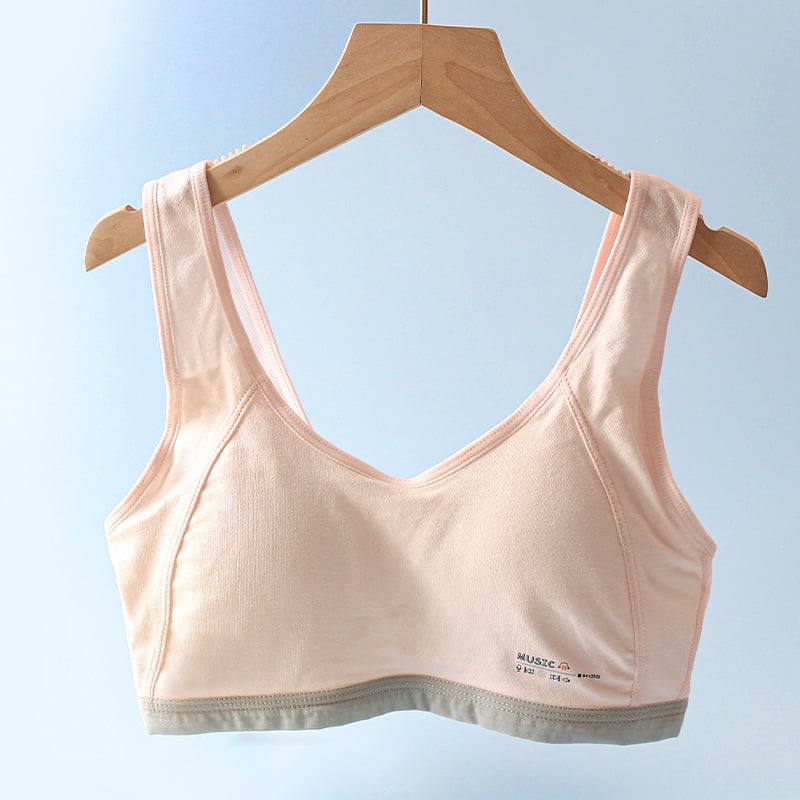 Sutien sport din bumbac cupe complete, cupe subțiri formate din burete, panouri respirabile din plasă, bretele fixe duble (pentru vârstele 12–15)