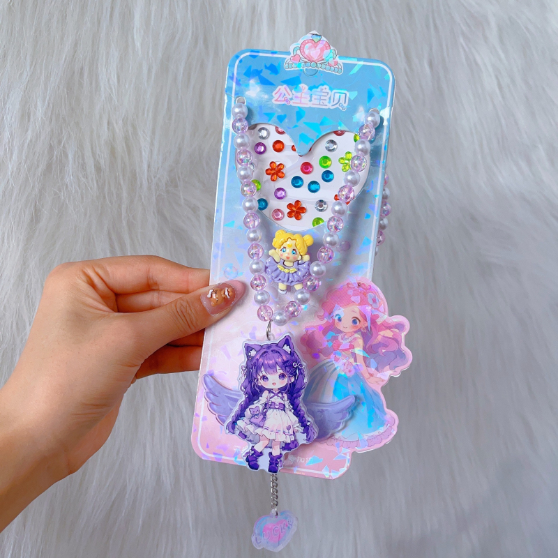 Ogrlica s perlicama u crtani stil s privjeskom princeze, ručno izrađeno, miješani materijali, Serija Princeza