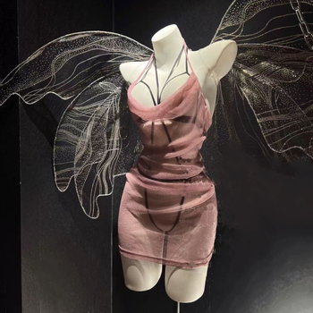 Domila Секси костюм за ролеви игра: прислужница в китайски стил, прозрачен мрежест дизайн, бюст-разкриващ, полиестер