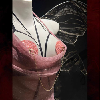 Domila Секси костюм за ролеви игра: прислужница в китайски стил, прозрачен мрежест дизайн, бюст-разкриващ, полиестер